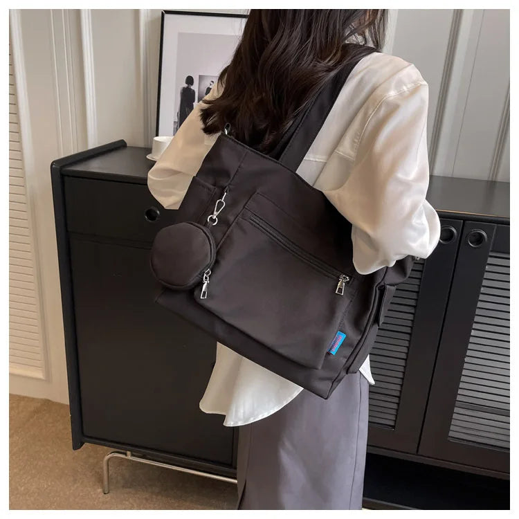 Large Capacity Unisex Tote Bag with Coin Purse, College Style Middle School Student Schoolbag Casual Bag Crossbody Shoulder Bag