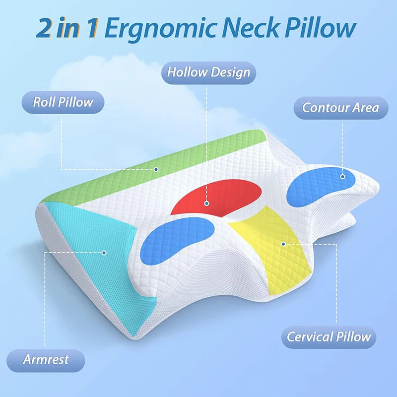 1pc Memory Foam Cervical Pillow, 2in1 Ergonomic Orthopedic Pillows for Neck Pain