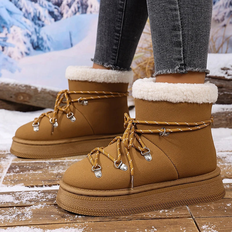 Winter Thicken Plush Warm Snow Boots for Women Plus Size 36-42 Fleece Line Platform Ankle Boots Woman Anti Slip Cotton Shoes