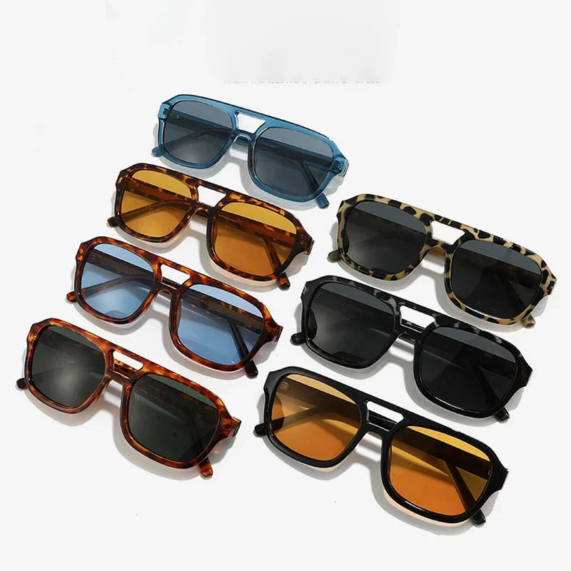 JNPCXI New Retro Square Double Bridges Men Sunglasses Fashion Quality Shades UV400 Women Gradient Blue Sun Glasses