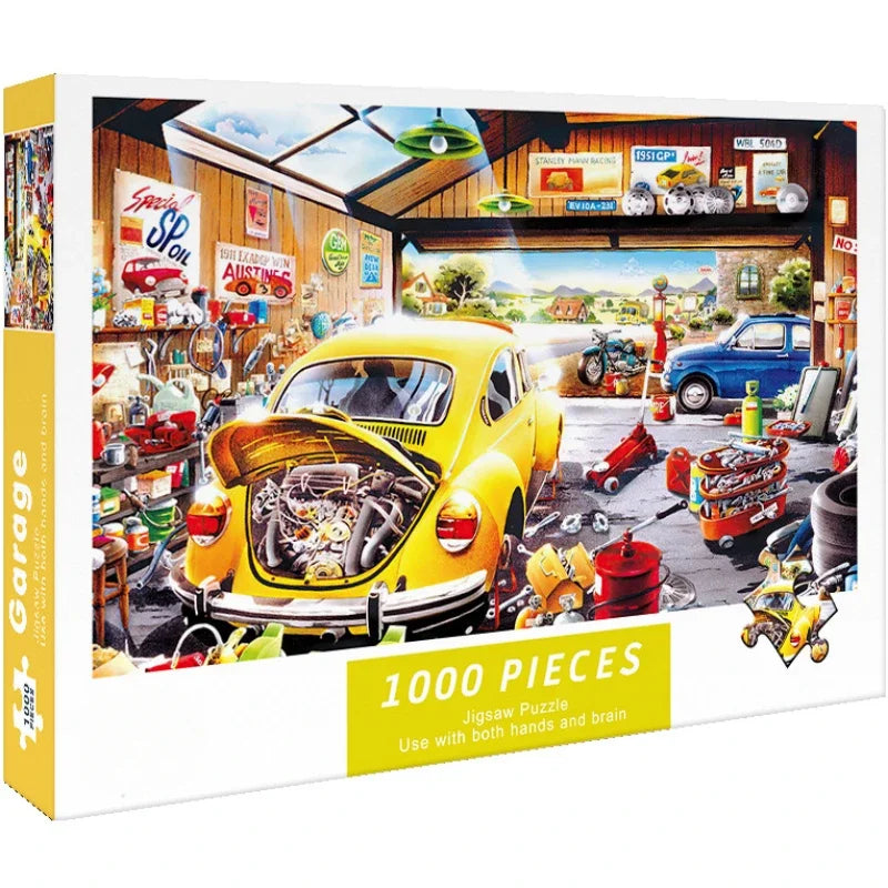 75*50cm Adult Paper Jigsaw Puzzle 1000pcs Car Repair Shop Garage Paintings Stress Relief Entertainment Educational Toys
