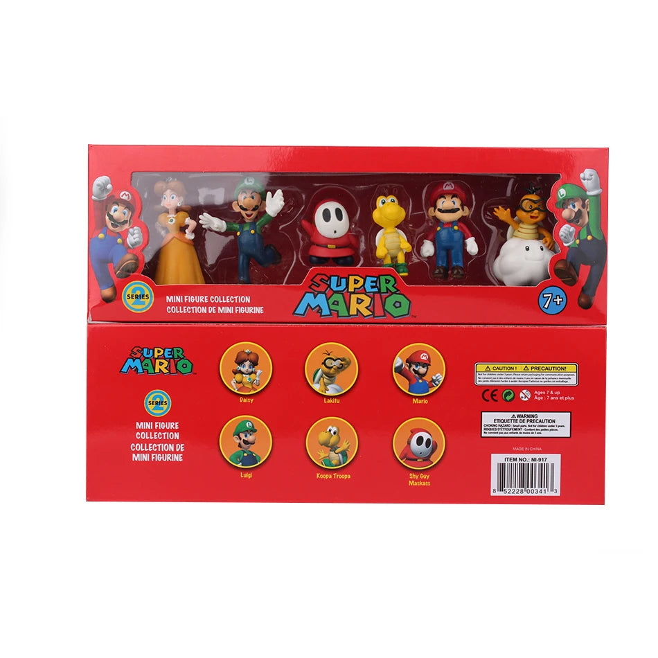 6Pcs Super Mario Bros PVC Action Figures Set Luigi Yoshi Donkey Kong Mushroom