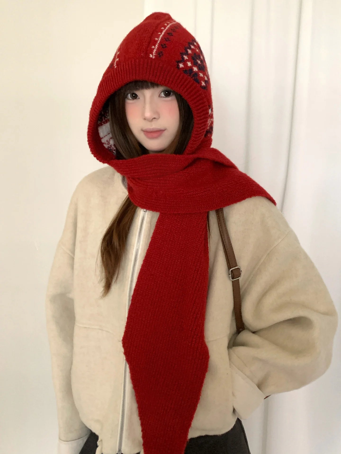 Retro Fair Lsle Knit Beanie With Scarf For Women Winter