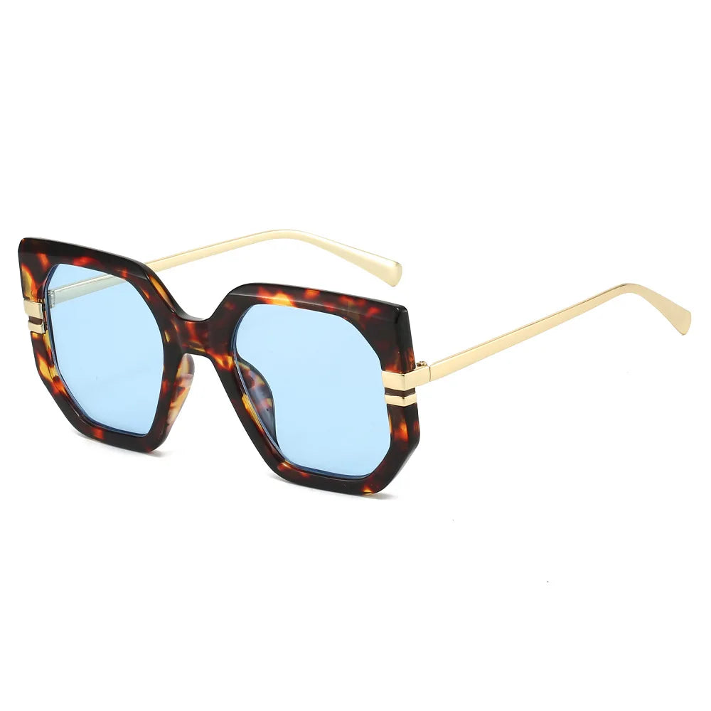 JNPCXI New Polygon Square Sunglasses Women Shades UV400 Retro Clear Ocean Gradient Lens Men Trending Leopard Sun Glasses
