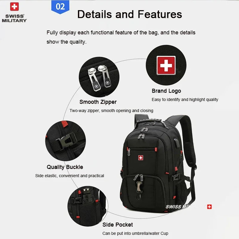 SWISS MILITARY Fashion Travel Large USB Charging Waterproof 23-inch PC Backpack