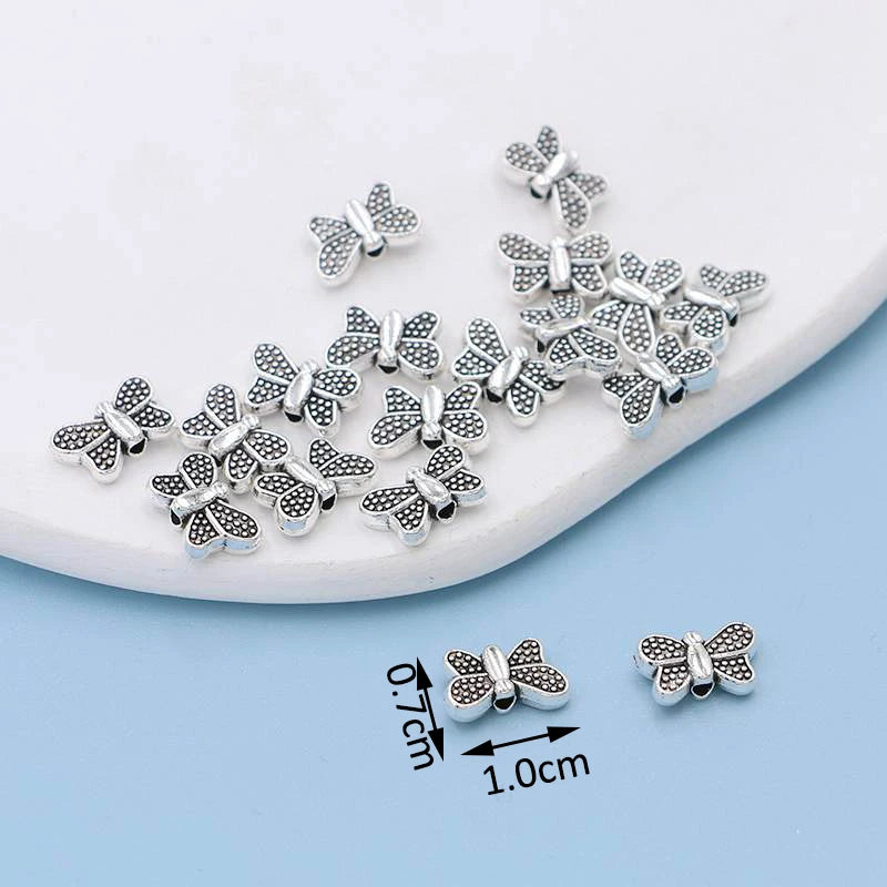 20Pcs Silver Plated Butterfly Loose Spacer Beads for Jewelry Making Bracelet Accessories DIY Handmade Findings 10x7mm