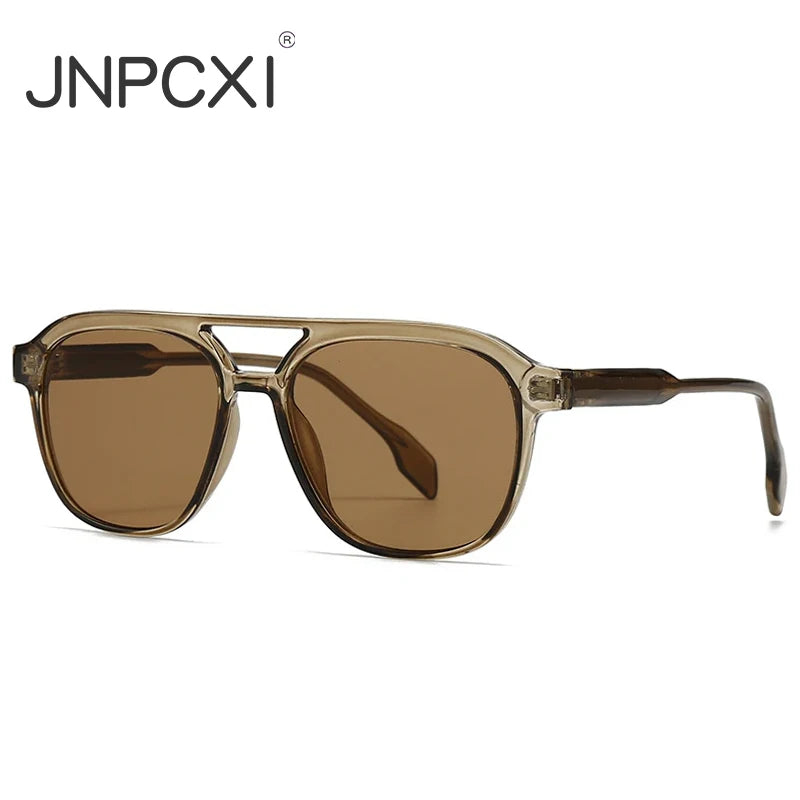 JNPCXI Fashion Double Bridges Square Men Luxury Sunglasses Retro Women Tea Gradient Shades UV400 Sun Glasses