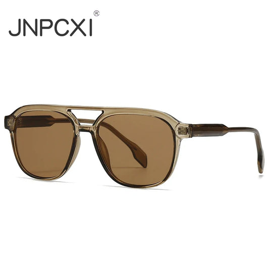 JNPCXI Fashion Double Bridges Square Men Luxury Sunglasses Retro Women Tea Gradient Shades UV400 Sun Glasses
