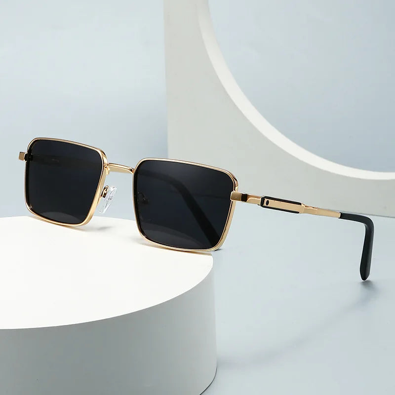 JNPCXI Polarized Fashion Rectangle Sunglasses Women Retro Tea Tea Rivets Men Punk Sun Glasses Shades UV400