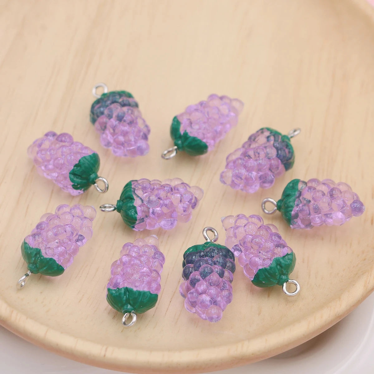 10pcs Simulated Acrylic Purple Grape Charms Pendants for Jewelry Making DIY Phone Case Key Chain Earring Dollhouse