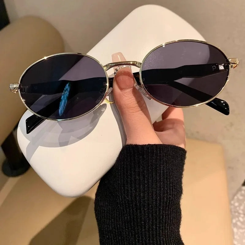 Retro Metal Full Frame Sunglasses Unisex Spring Hinge Fashion UV400 Eyewear