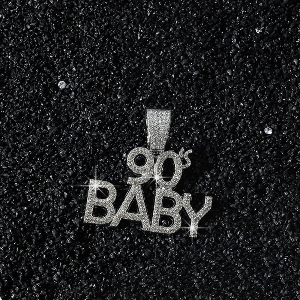 Men Women Hip Hop Full Rhinestone 90 BABY Letter Pendant Necklace Cuban Chain HipHop Iced Out Bling Necklaces Charm Jewelry Gift