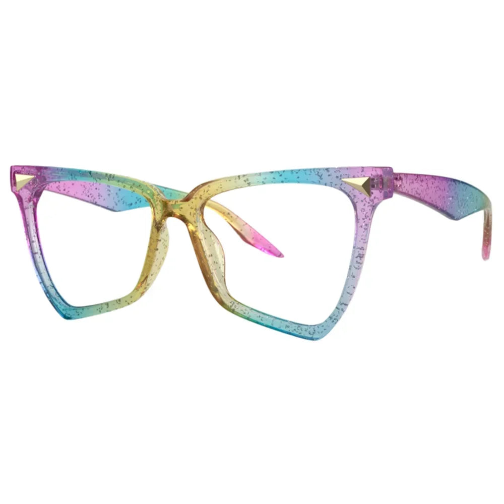 JNPCXI New Rainbow Cat Eye Sunglasses Female Leopard Grain Rice Nail Rainbow Color Women eye glasses frames for Women