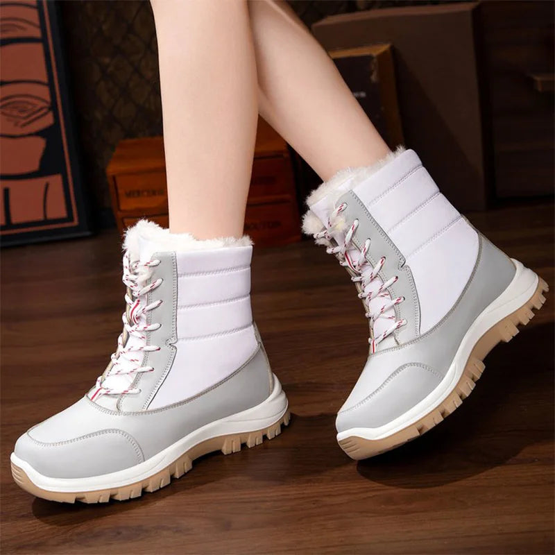Patchwork Platform Snow Boots for Women Fashion Lace Up Plush Ankle Booties Woman Comfortable Keep Warm Snow Boots Mujer