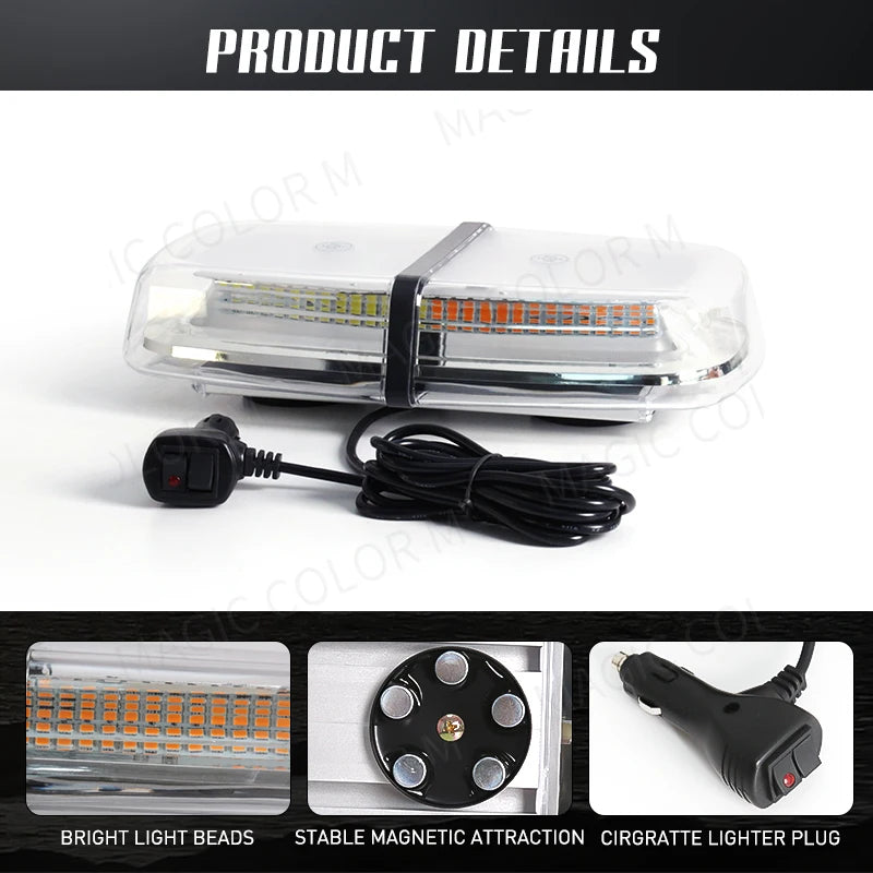 12V 24V Amber Yellow Truck Car Led Strobe Roof Lights Becaon Warning Emergency Rescue Magnetic Vehicle Ambulance 72SMD