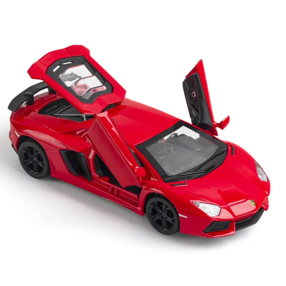 1/32 LP740 Sian Toys Model Car Diecast Alloy Sports Car Metal Body Rubber Tire Doors Opened Sound Light Pull Back Toy Kid Gifts