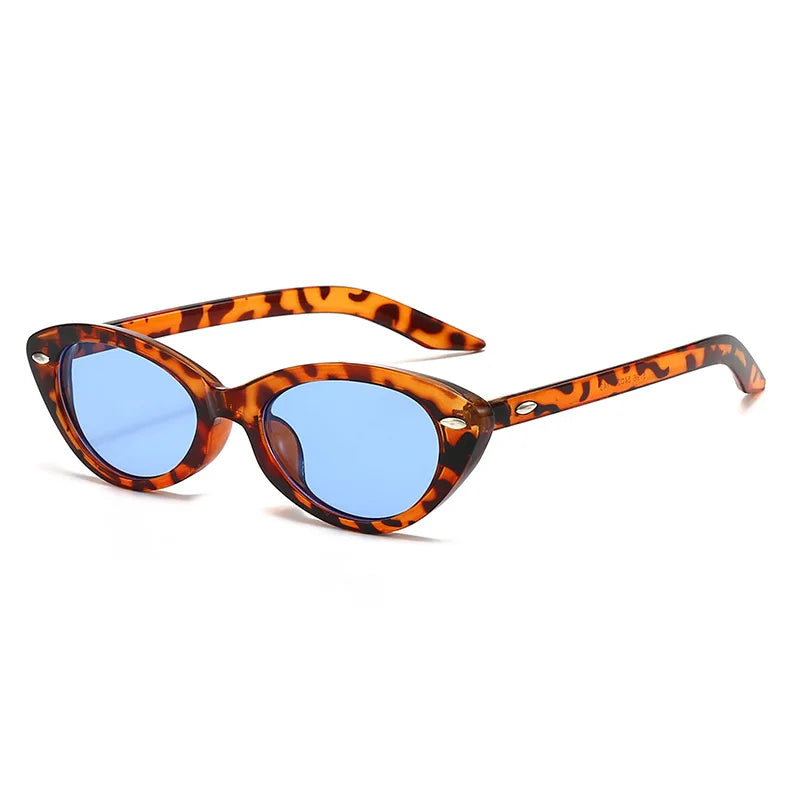 JNPCXI New Cat Eye Rivets Women Sunglasses Fashion Candy Color Shades UV400 Retro Men Trending Leopard Green Sun Glasses