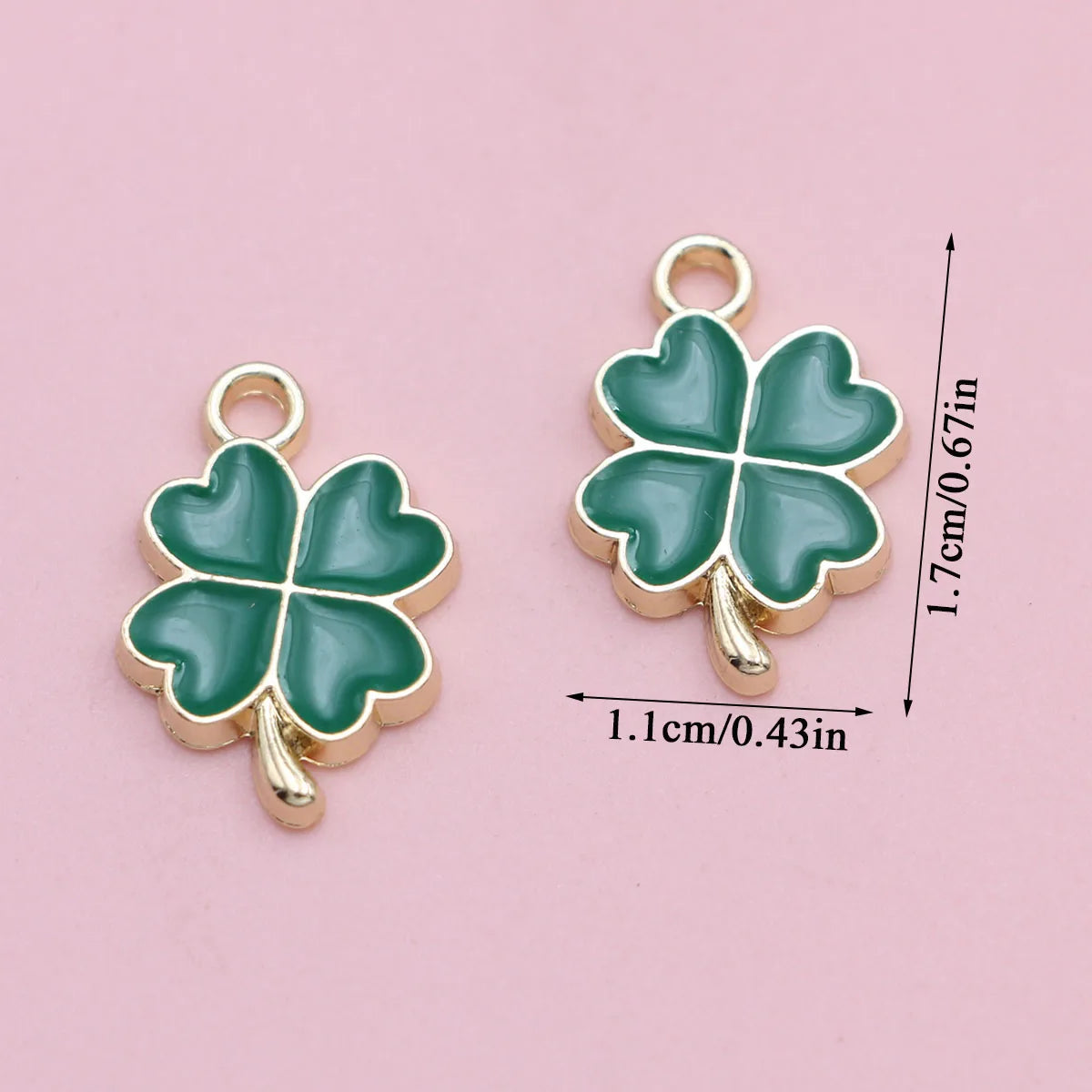 10pcs Gold Color Green Enamel Lucky Clover Flower Charm for Jewelry Making Necklace Earrings Bracelet Accessories DIY