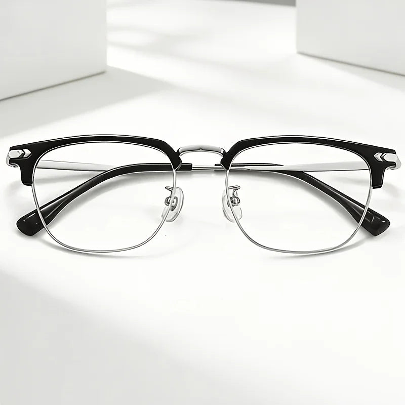 Classic Business Half Frame Glasses for Men with Rugged and Handsome Technology, Anti Blue Light Business Eyebrow