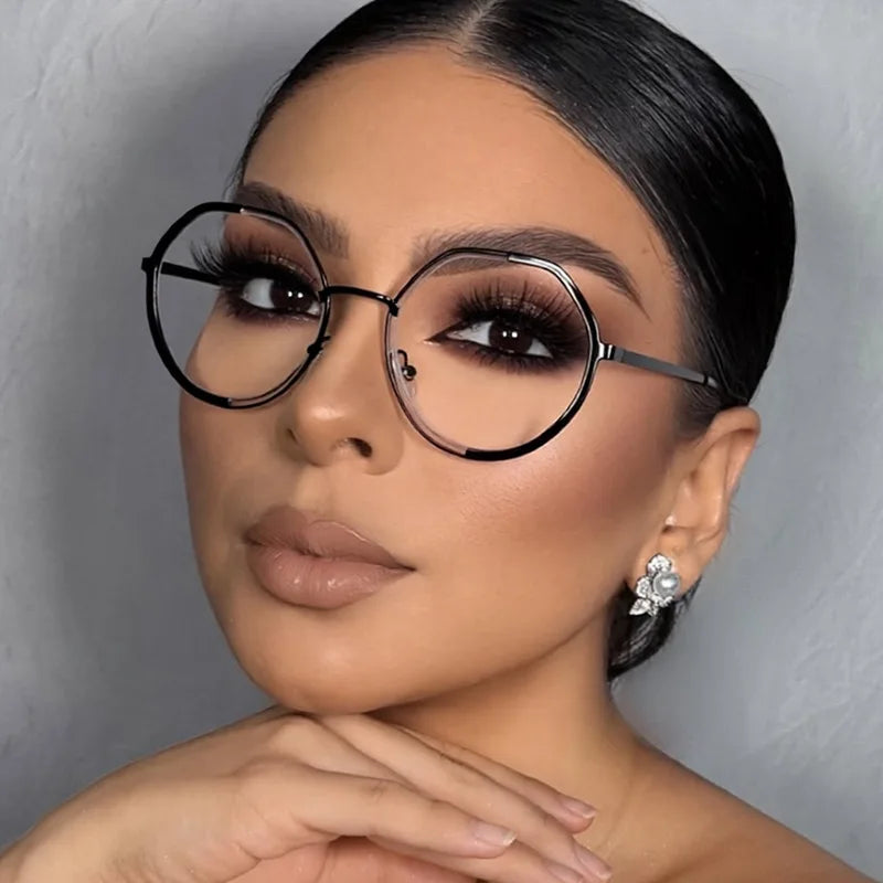 JNPCXI Round Eyeglasses Retro Trendy Lightweight Frame Comfortable Wear Glasses Women
