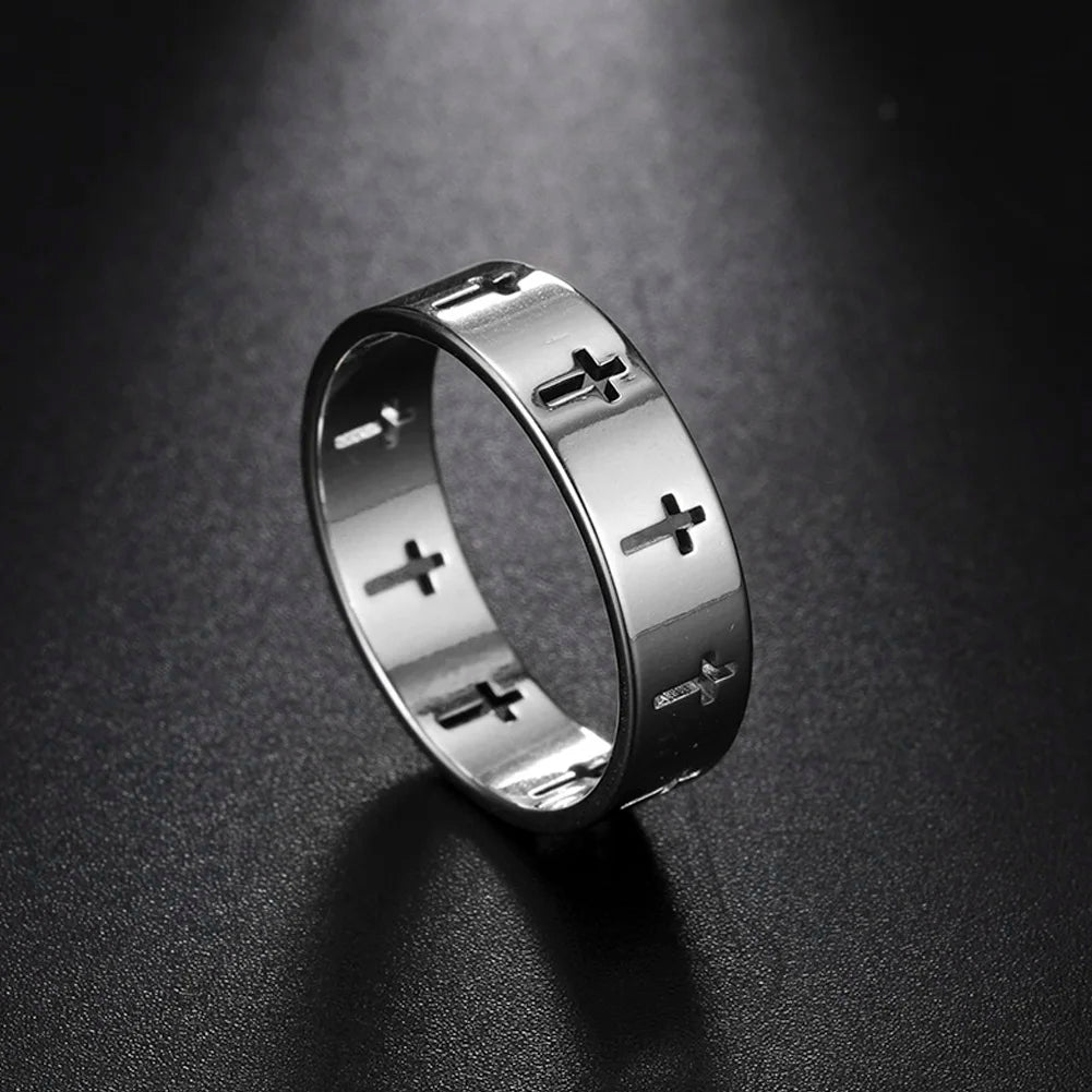 Gothic Cross Couple Ring Black Stainless Steel Silver Jesus Christ Cross Ring