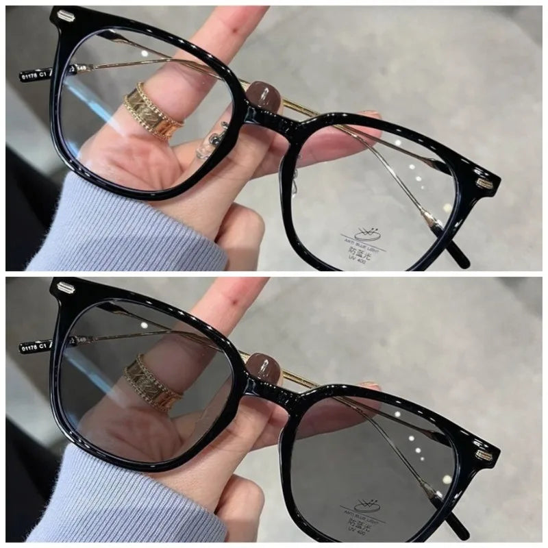 Outdoor Photochromic Anti Radiation Shades Glasses for  Woman Man Square Metal Frame Transition Anti Radiation Eyeglasse