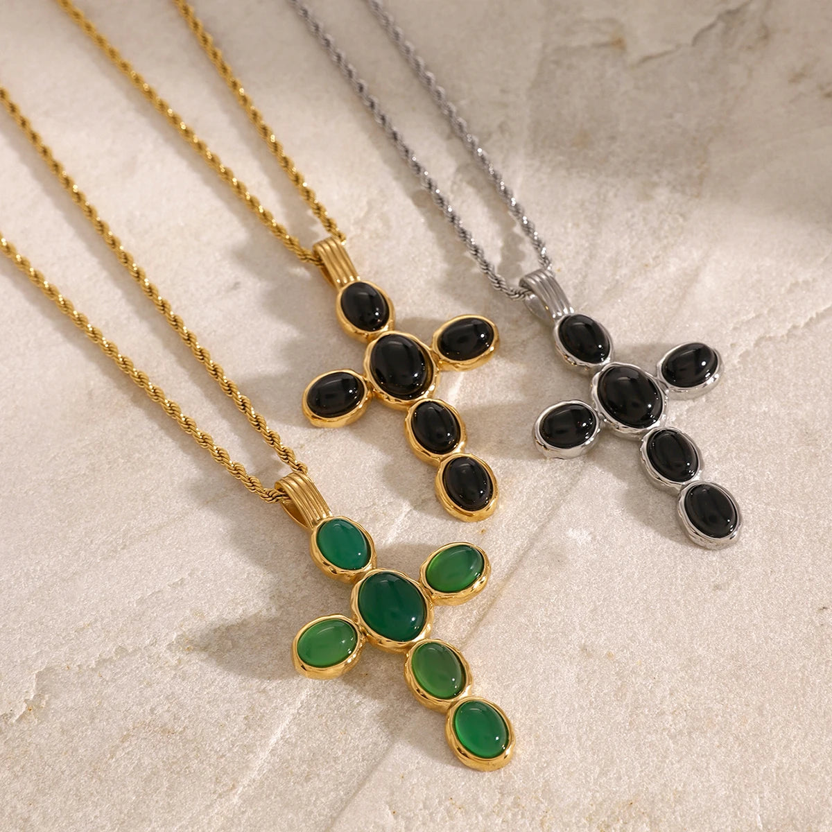 Uworld Fashion Chic Cross Pendant Necklace Natural Stone Agate Casting Technology Gold Platinum Plated Jewelry Gift бижутерия