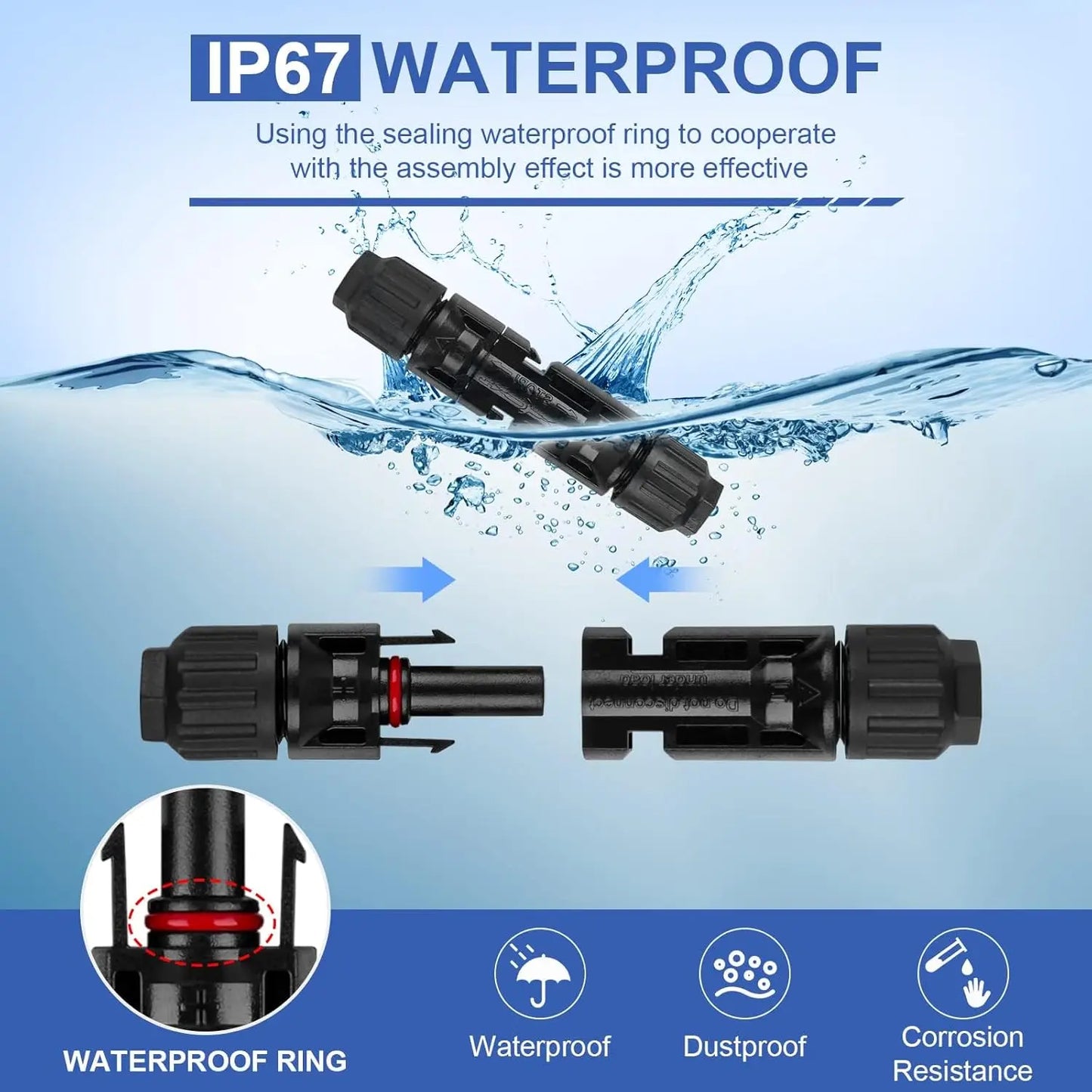 16pcs Solar Connector Kit (10AWG) - Solar Panel Cable Connectors Adapter Male/Female IP68 Waterproof Dustproof Connector