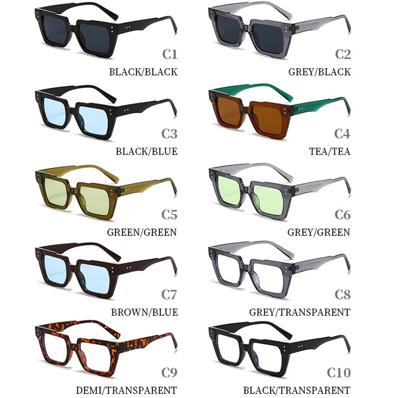JNPCXI New Vintage Thick Leg Square Sunglasses Women Men Fashion Rice Nail Green Sun Glasses UV400