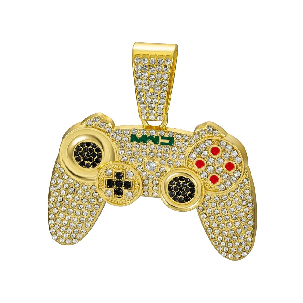Men Hip Hop Game Machine Pendant Necklace With 13mm Crystal Play Game Controller Cuban Chain Necklace Fashion Cool Jewelry Gifts