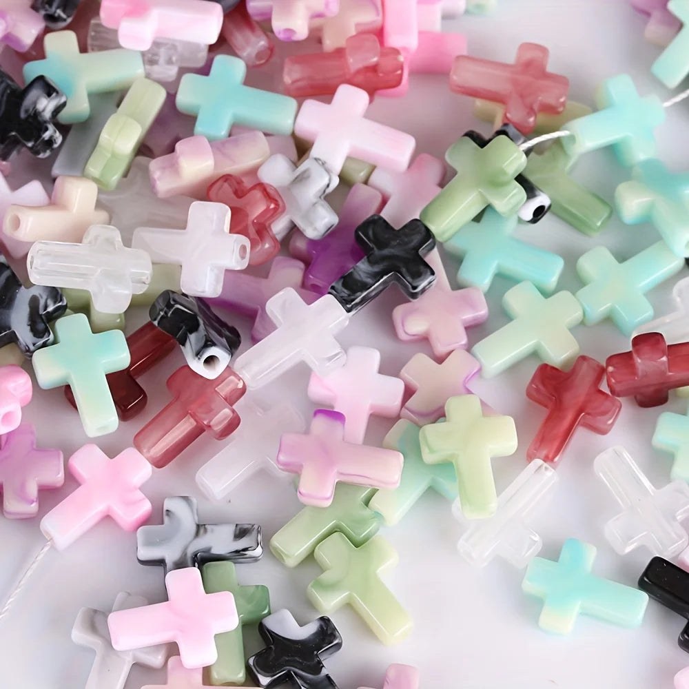 30pcs Random Mix Acrylic Cross Shaped Beads & Beads Accessories for Jewelry Making DIY  Necklace Bracelet Key Chain Accessories