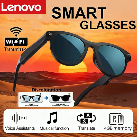 Lenovo Smart AI Glasses New 1200MP HD Color Changing Chat GPT Translate Camera Bluetooth Call Voice Assistant Music Control