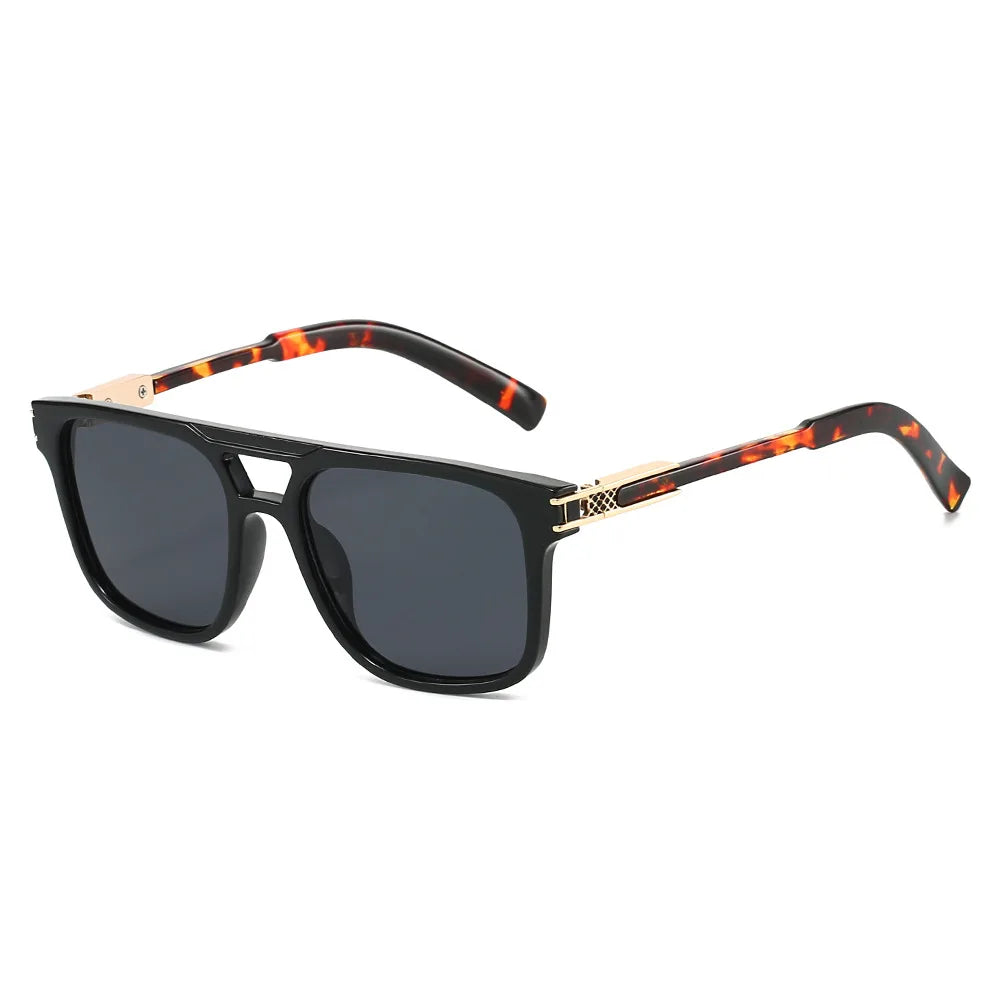 JNPCXI New Double Bridges Square Sunglasses Women Gradient Black Leopard Shades Men Sun Glasses UV400