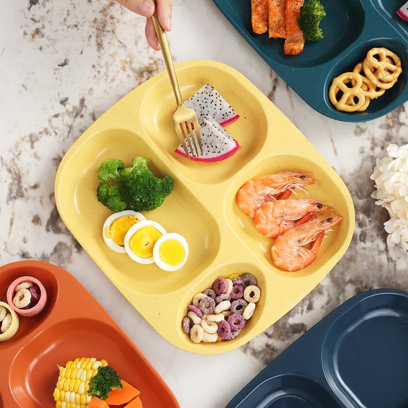 1pc 4 Grids Plastic Individual Plate,Reusable Healthy Diet And Weight Loss Divider Plate Ideal,for Home Camping Dorms Cafeterias