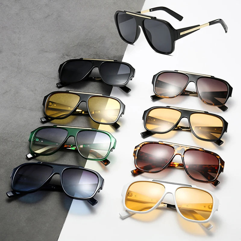 JNPCXI New Fashion Rivets Square Women Sunglasses Shades UV400 Retro Trending Gradient Men Punk Yellow Sun Glasses
