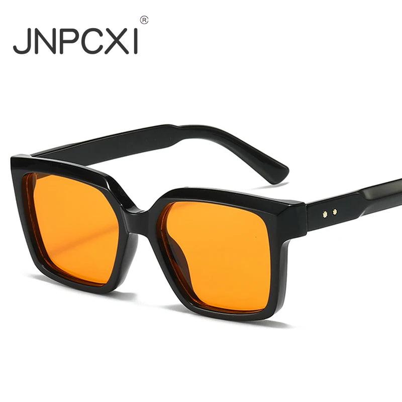 JNPCXI New Square Sunglasses Women Shades UV400 Retro Trending Rivets Men Gradient Orange Sun Glasses