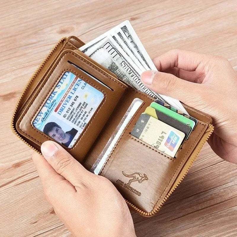 Mens Leather Wallet RFID Card Holder Business Zipper Purse Luxury Secure Wallet