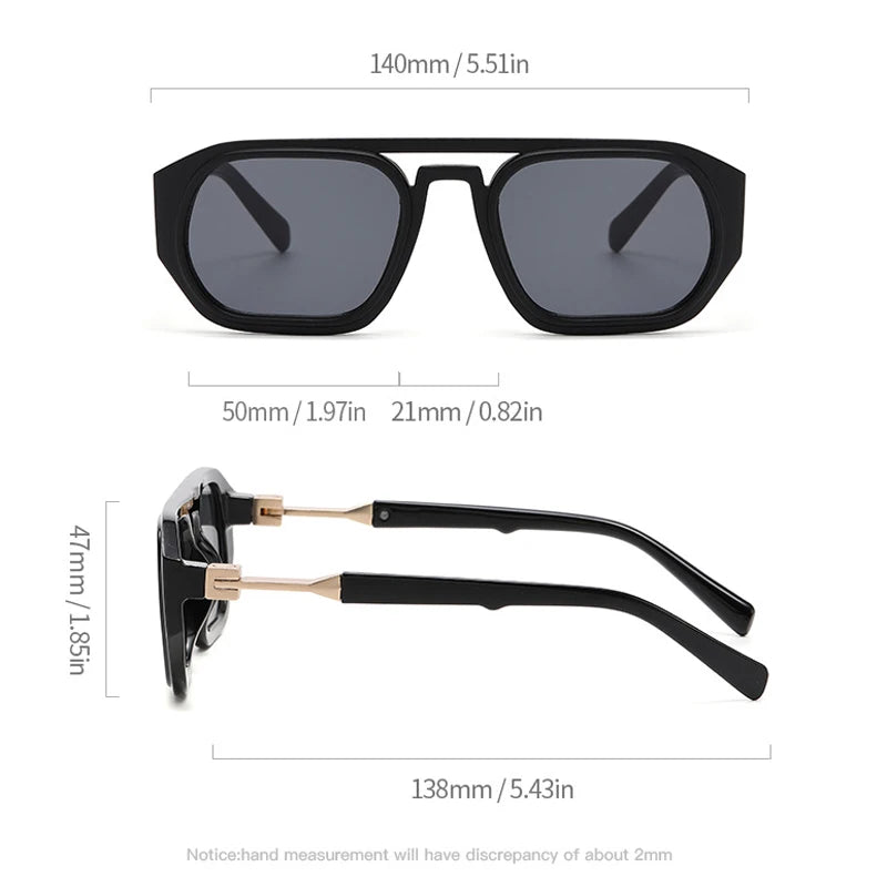 JNPCXI Retro Polygon Square Double Bridges Women Sunglasses Shades UV400 Fashion Clear Gradient Lens Men Trending Frame