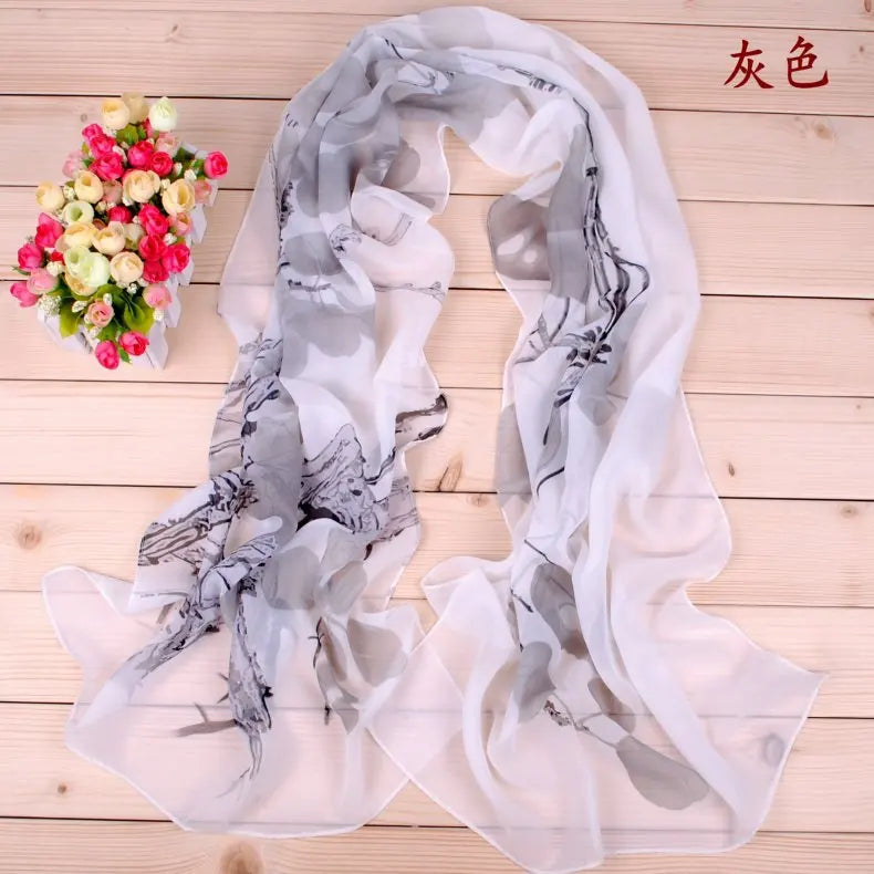 New Fashion Ink Painting Women's Chiffon Printing Long Scarves Wholesale Spring and Summer Yiwu Manufacturer's Small Scarves