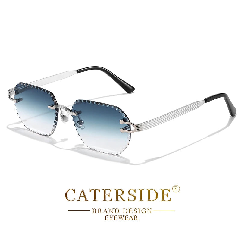 CATERSIDE New Rimless Sunglasses Men Square Fashion Cutting Lens Brand Design Sun Glasses for Women Party Festival Eyewear Gift