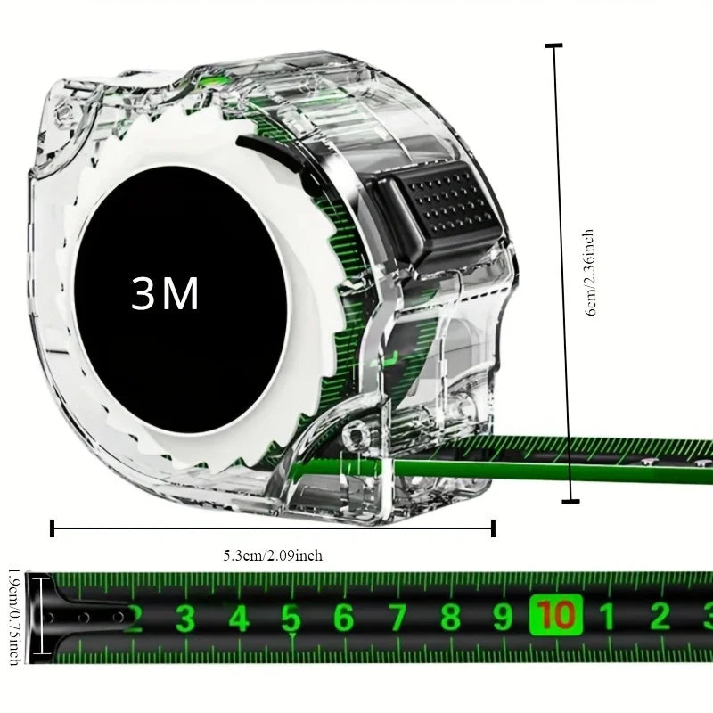 3/5m Fluorescence Tape Measure Thickened Transparent Woodwork Ruler High Carbon Steel Meter Gauge Distance Measuring Tape
