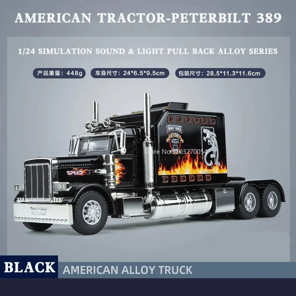 1/24 Tractor-Peterbilt 389 Alloy Model Car Toy High Simulation Metal Diecast Toys Models with Sound Light Boys' Gifts Collection