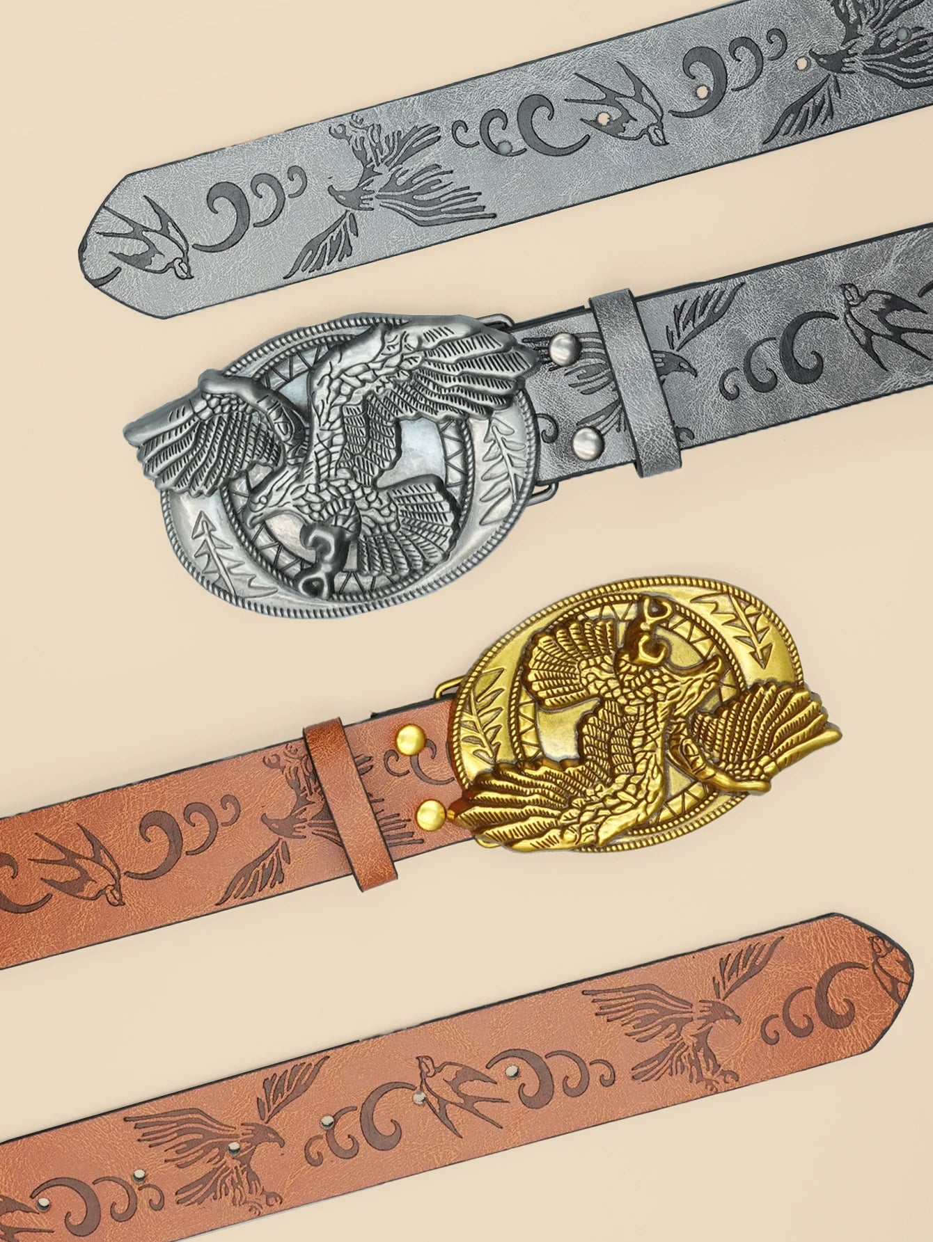 Western Denim Style Belt, Eagle Carved Buckle, Ethnic Style Printed Belt, Daily Commuting and Leisure Vacation Accessories