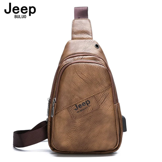 JEEP BULUO Men's Leather Chest Bag Sling Crossbody Shoulder Travel Outdoors