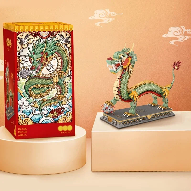 Green Chinese Dragon Mascot Mini Building Blocks