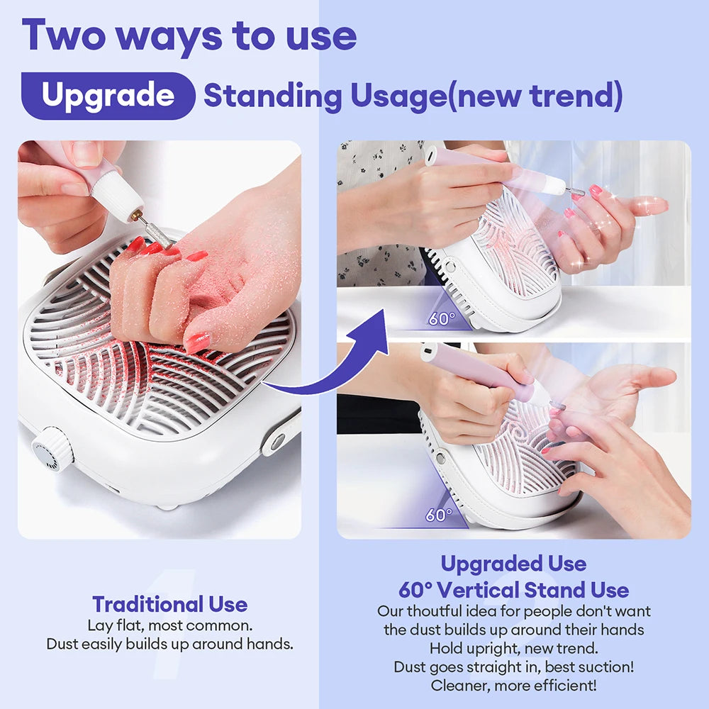 5300PRM Super Suction Mini Portable Nail Dust Collector Turbine Brushless Powerful Nail Dust Extractor 6o° Vertical Stand Use