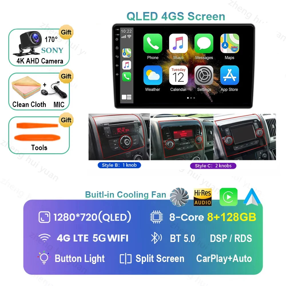 Android 16 Car Radio For Fiat Ducato 2005 2006 - 2023 Citroen Jumper Peugeot Boxer 2011-2015 Auto Carplay 2 din Autoradio 4G RDS