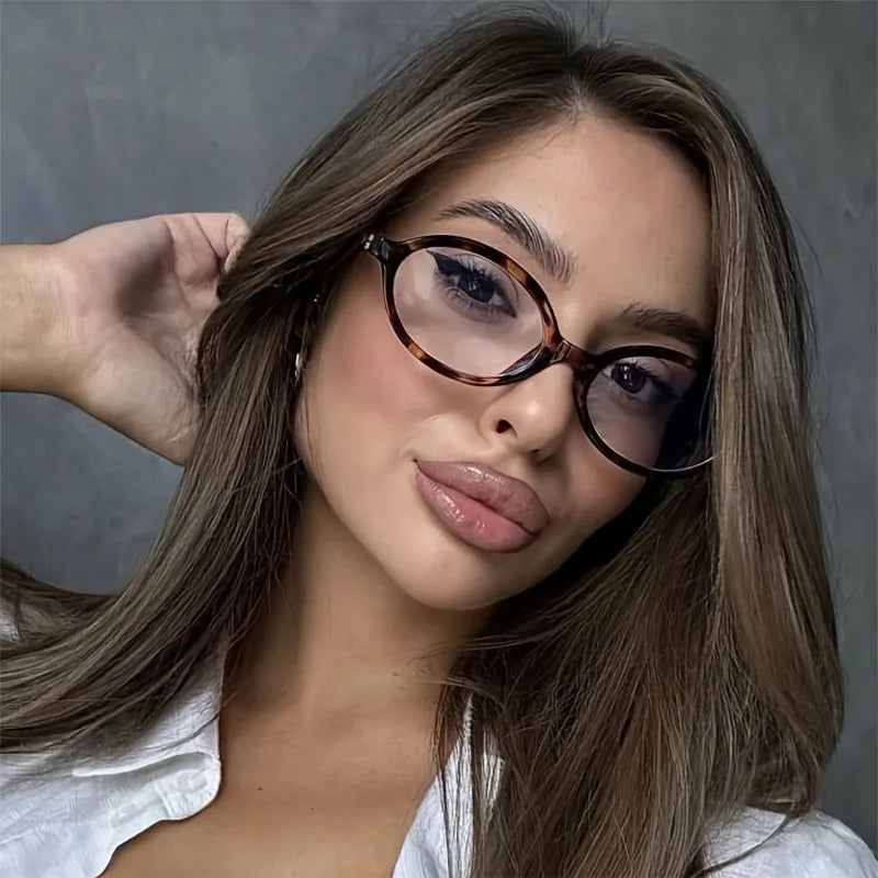 1pc Women'S Oval Frame Glasses, Sexy Retro Elegant Casual Temperament Spectacles for Daily Commute Party Street Style