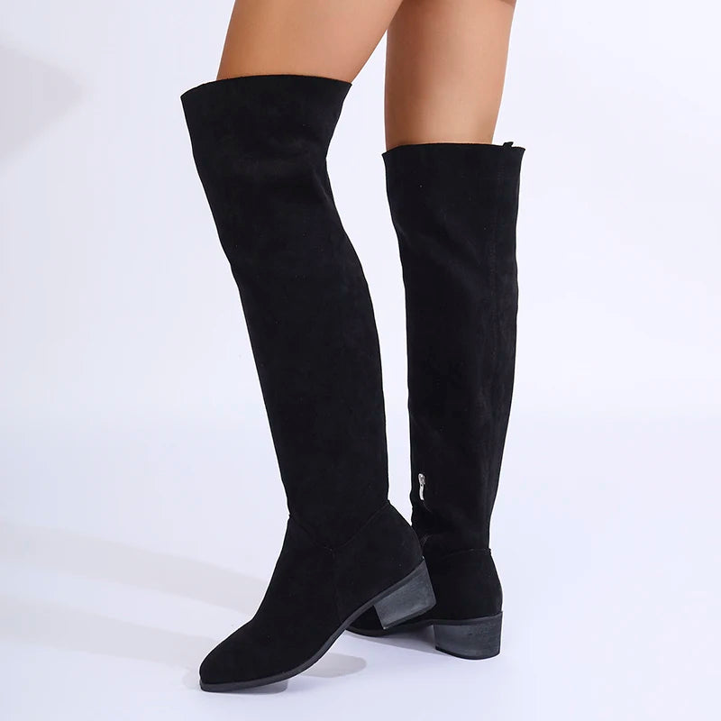 Fashion Thick Heels Over The Knee Boots Women Autumn Winter Zippers Vintage Long Botas Mujer Stretch Slim High Tube Boots 2025