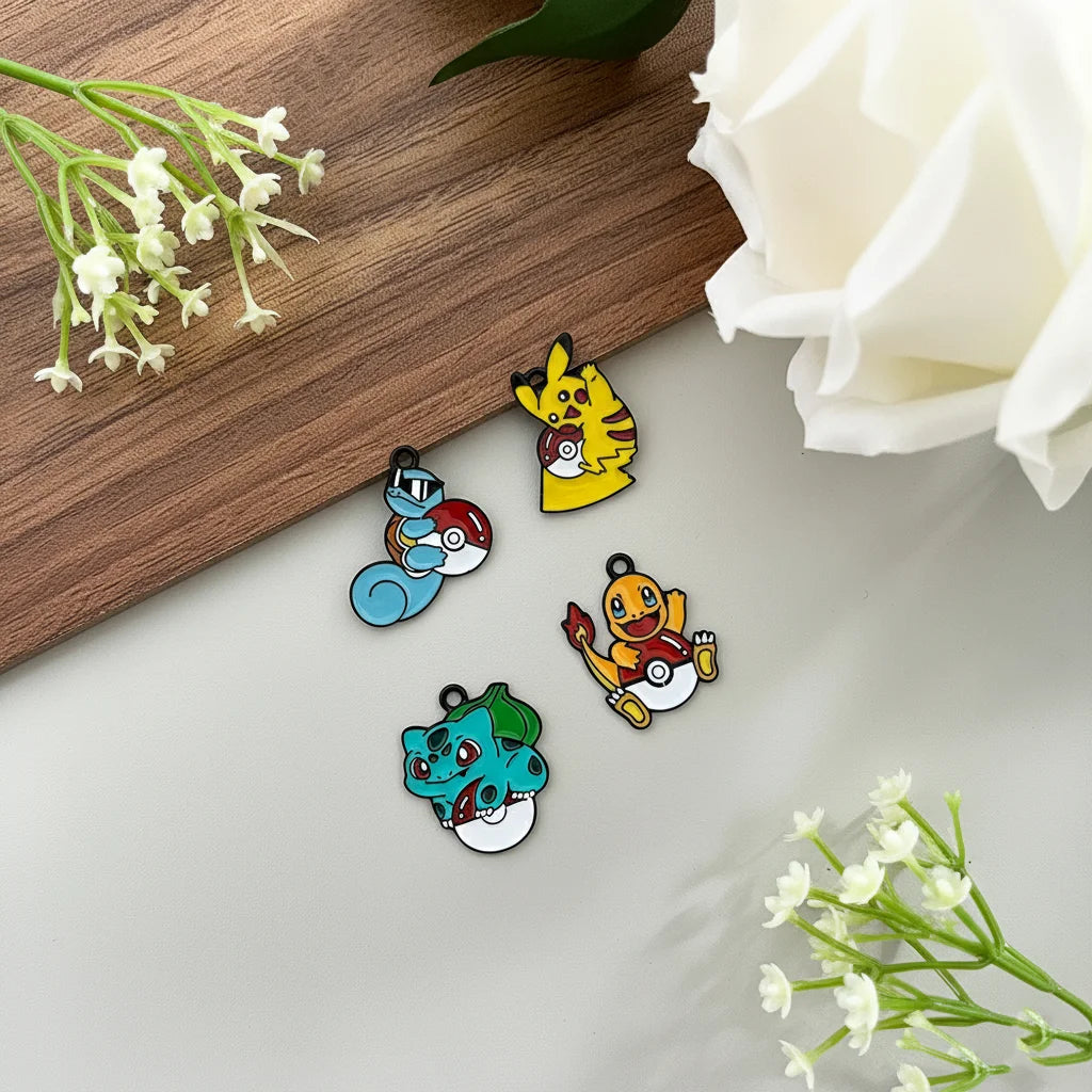 4pcs Anime Pokemon Pikachu Squirtle Charmander Bulbasaur Metal Charms DIY Jewelry Accessories for Bracelets Necklaces Earrings